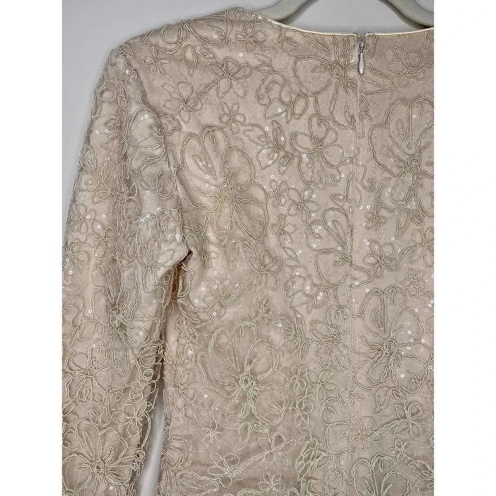 NWT TADASHI SHOJI Plunge Neck Long Sleeve Jacquard Floral Sequin Minidress 6 - Picture 9 of 16